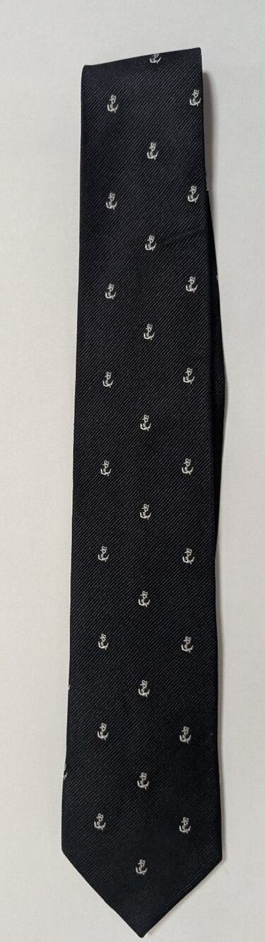 J.CREW Men's Black Silk Tie with White Anchor Pattern Nautical Theme
